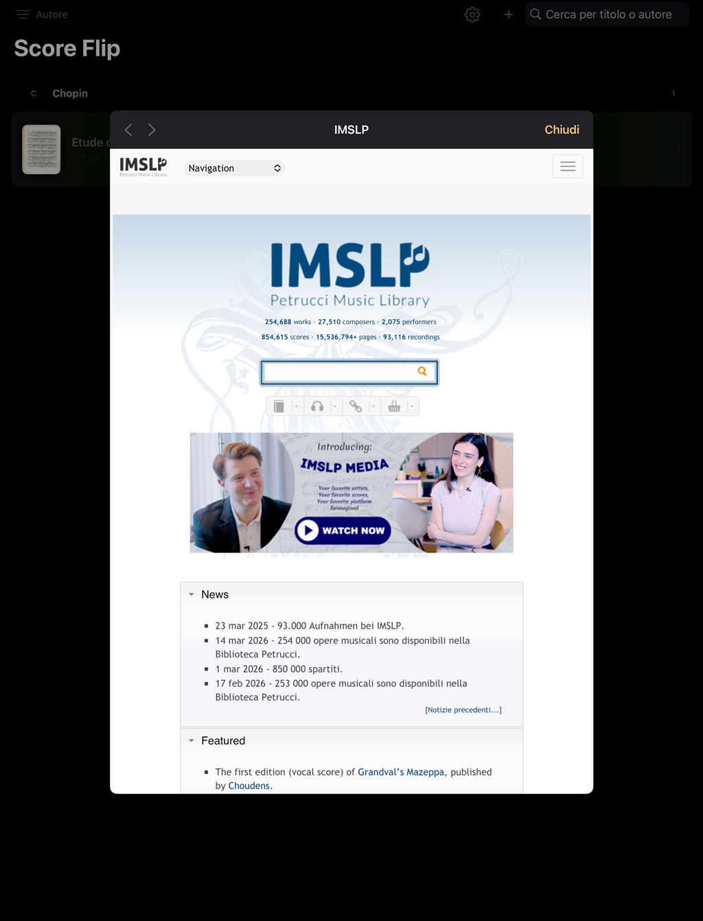 Browser IMSLP integrato